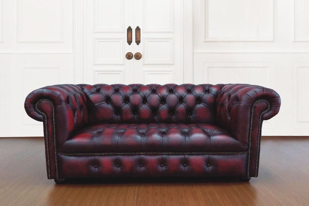 ウインザー 2シーター チェスターフィールドソファ アンティークレッド