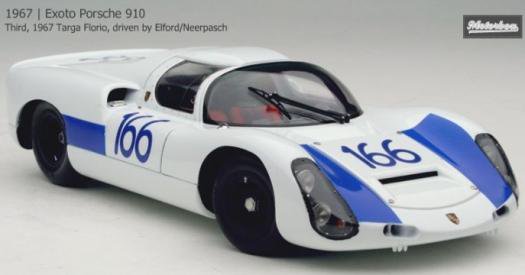 エグゾト 1/18 モデルカー 1967 ポルシェ 910 #166 Vic Elford/Jochen Neerpasch