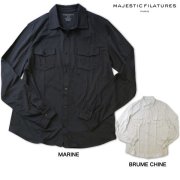 マジェスティックフィラチュール Majestic Filatures メンズ 2フラップポケットストレッチコットンジャージーシャツ【オールシーズン】【送料無料】【ポルトガル製】ネイビー・生成り