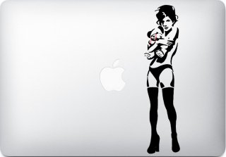 WOLFING MacBook ステッカー オーダーメード対応アートステッカー Banksy バンクシー Girl with Teddy Bear テディベアー ブラック 