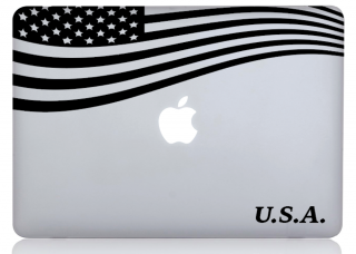 WOLFING 全サイズ対応 MacBook ステッカー アートステッカー スキンシール U.S.A. Flag ブラック