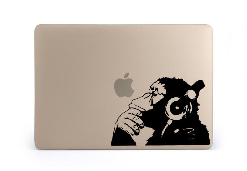 MacBook ステッカー アートステッカー スキンシール Banksy バンクシー Monkeyl with Headphone ブラック