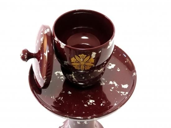 献茶湯器、献菓子器セット カシュー塗ワイン色銀箔散仕上 曹洞宗 献茶湯器、献菓子器セット カシュー塗ワイン色銀箔散仕上 曹洞宗