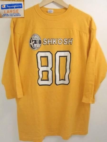 70s CHAMPION フットボールTシャツ M 黄色 バータグ チャンピオン 70sビンテージ バータグ チャンピオンLフットボールTシャツ黄色