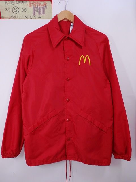 70s USA製 McDonald's マクドナルド ナイロンコーチジャケット S 赤 ユニオンチケット - NEWJOKE ONLINE STORE