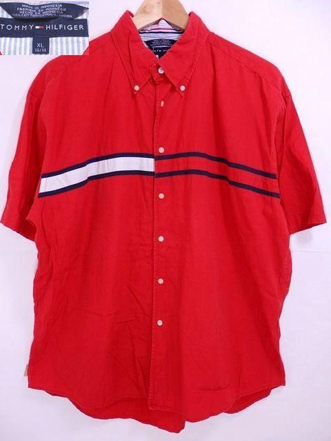 TOMMY HILFIGER Cotton S/S Shirts XL 赤 トミーヒルフィガー コットン 半袖シャツ ボタンダウン - NEWJOKE ONLINE STORE