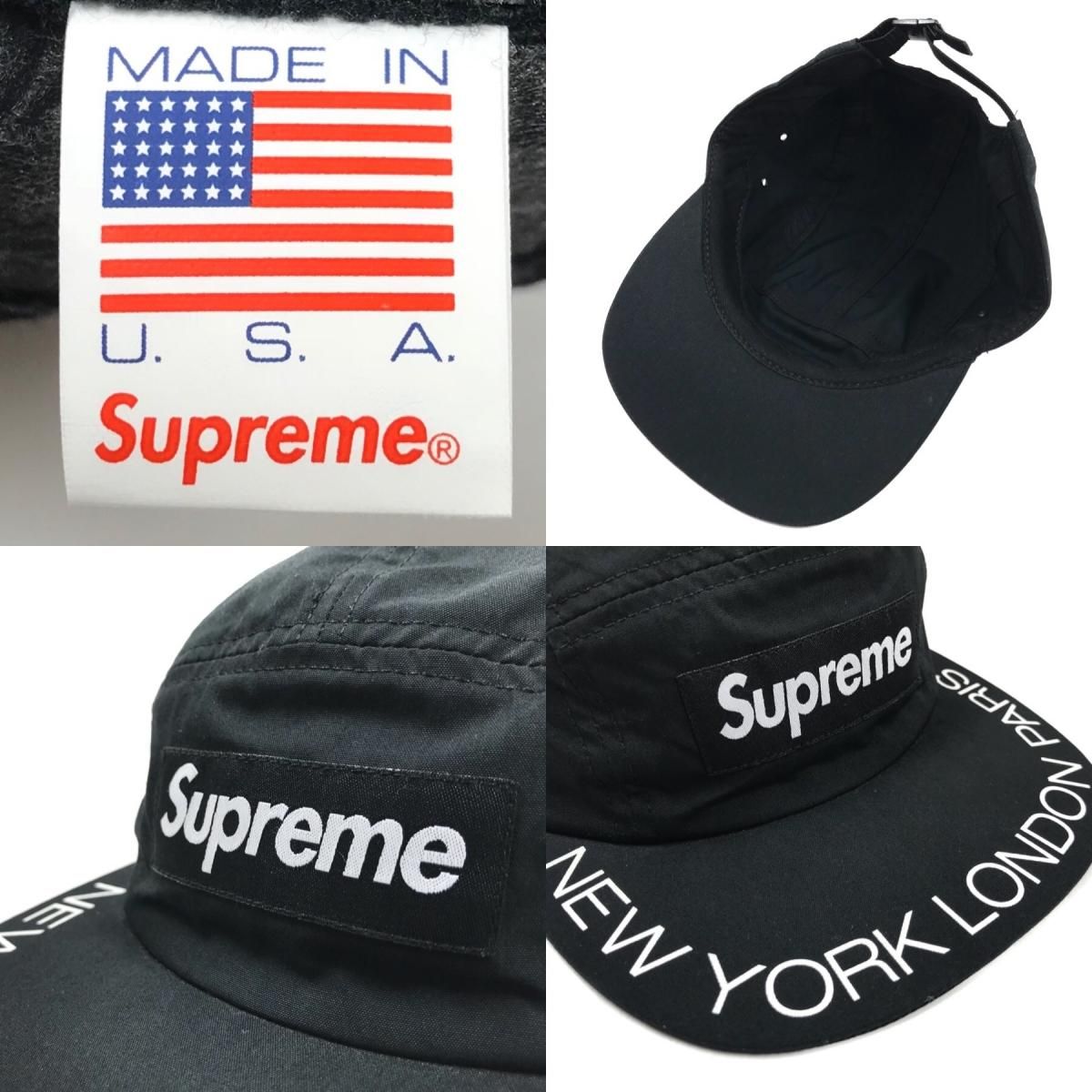 SUPREME シュプリーム 18SS Visor Print Camp Cap ニューヨークロンドン パリ プリント キャンプキャップ ブラック