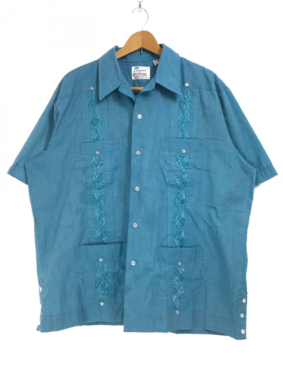 70s～80s GUAYABERA by HABAND S/S Cuba Shirts エメラルド XL 半袖 