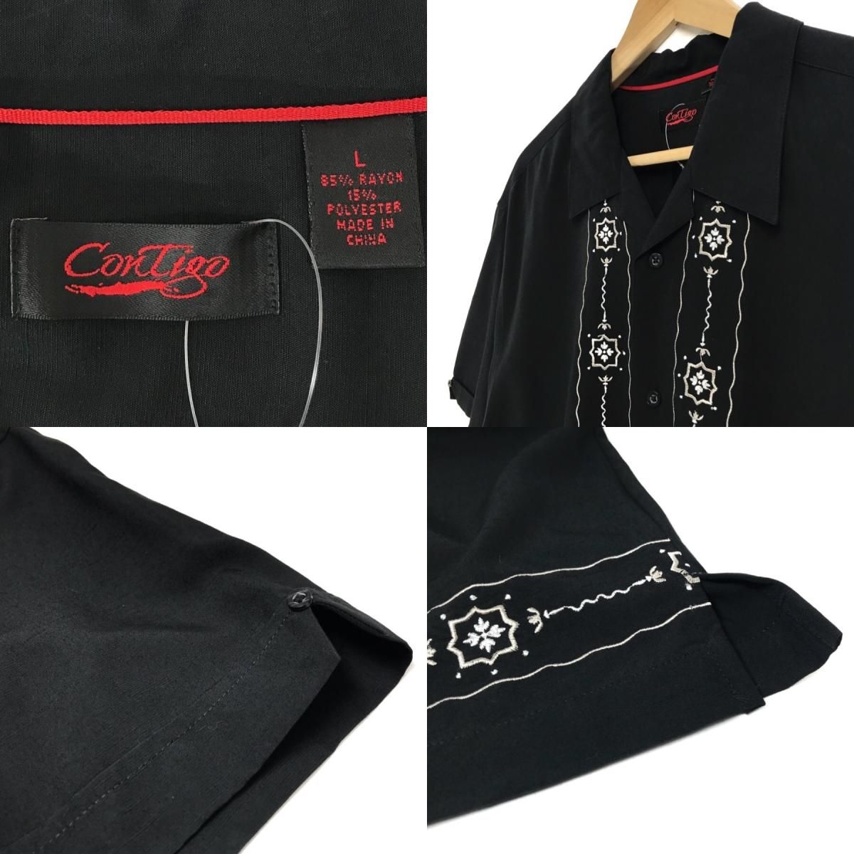 ConTigo Embroidery Open Collar S/S Shirts 黒 L 刺繍 開襟 ConTigo Embroidery Open Collar S/S Shirts 黒 L 刺繍 開襟