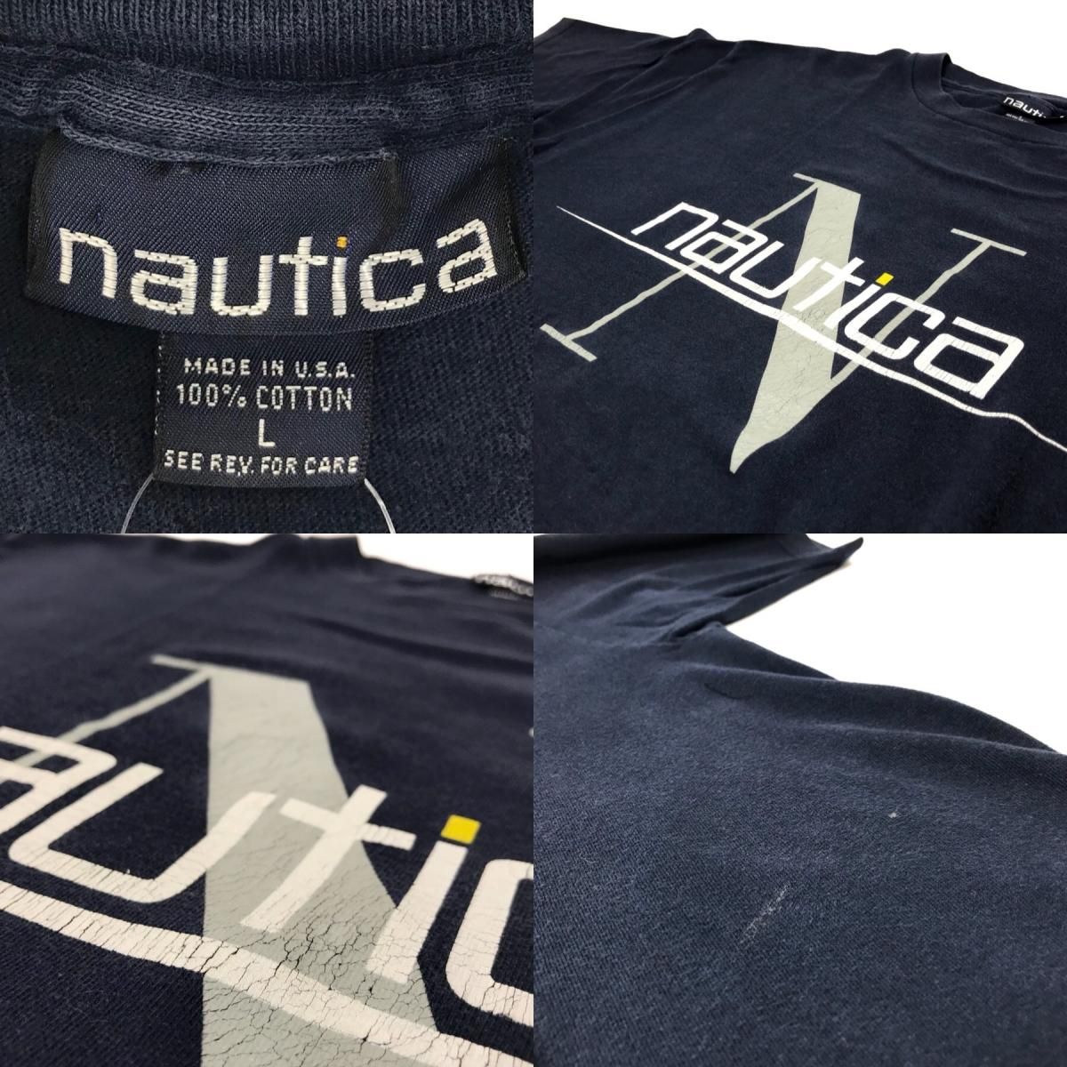 USA製 90s NAUTICA Logo Print S/S Tee 紺 L ノーティカ ロゴ プリント