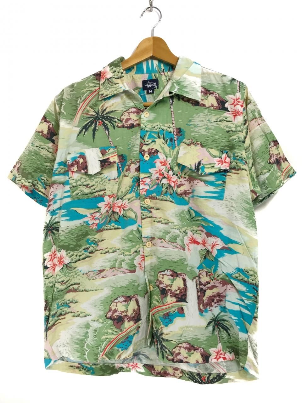 USA製 Deadstock 90s STUSSY Cotton Aloha Shirts #1 M デッドストック