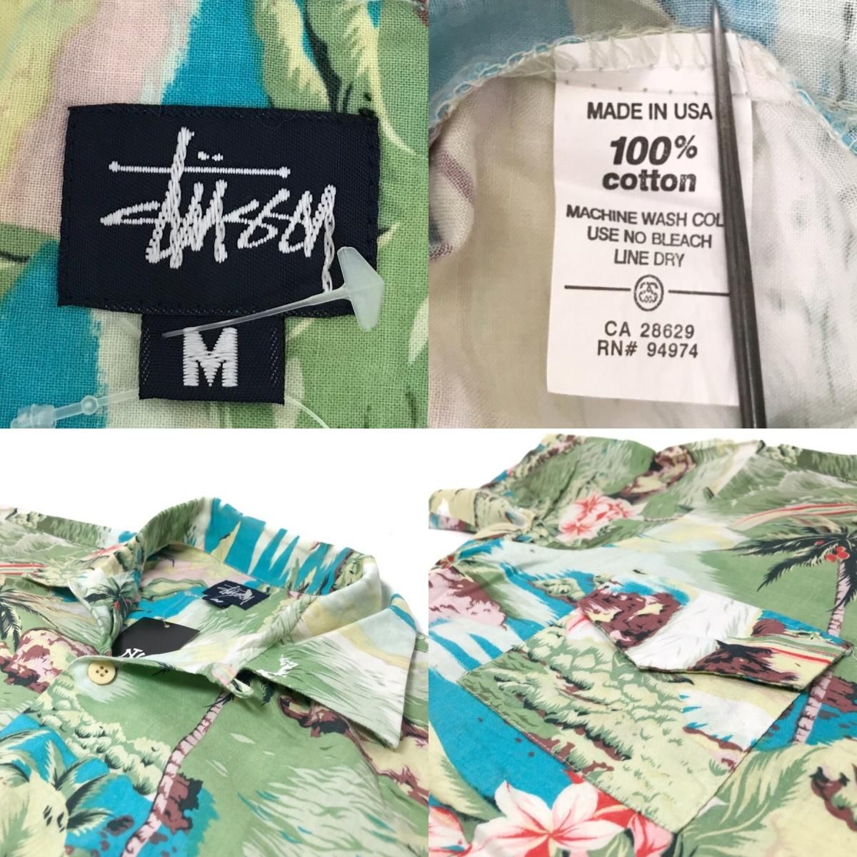 USA製 Deadstock 90s STUSSY Cotton Aloha Shirts #1 M デッドストック