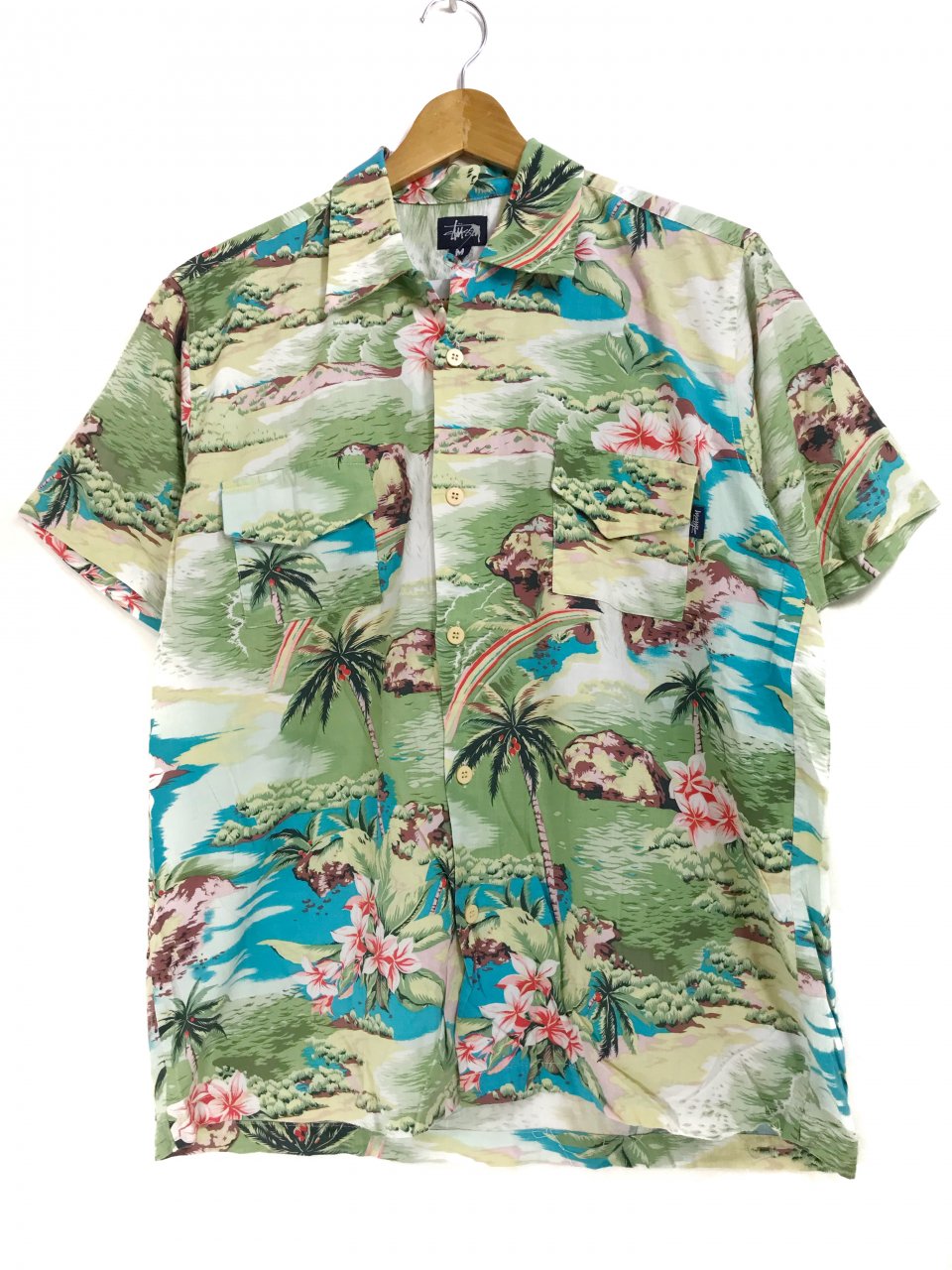 USA製 Deadstock 90s STUSSY Cotton Aloha Shirts #2 M デッドストック 