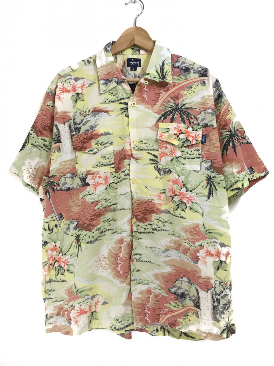 USA製 Deadstock 90s STUSSY Cotton Aloha Shirts #6 L デッドストック