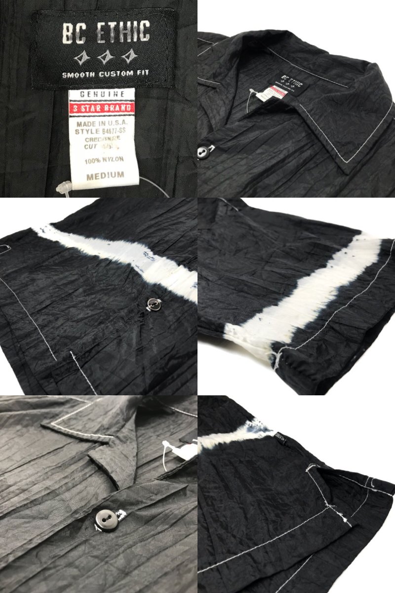 USA製 90s～00s BC ETHIC Nylon Open Collar S/S Shirt 黒 M ナイロン オープンカラーシャツ 半袖  開襟シャツ ブリーチ - NEWJOKE ONLINE STORE