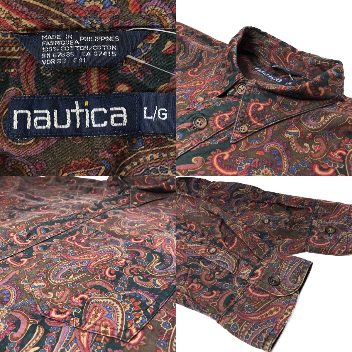 90s NAUTICA Paisley Pattern Cotton L/S Shirts 総柄 L ノーティカ 