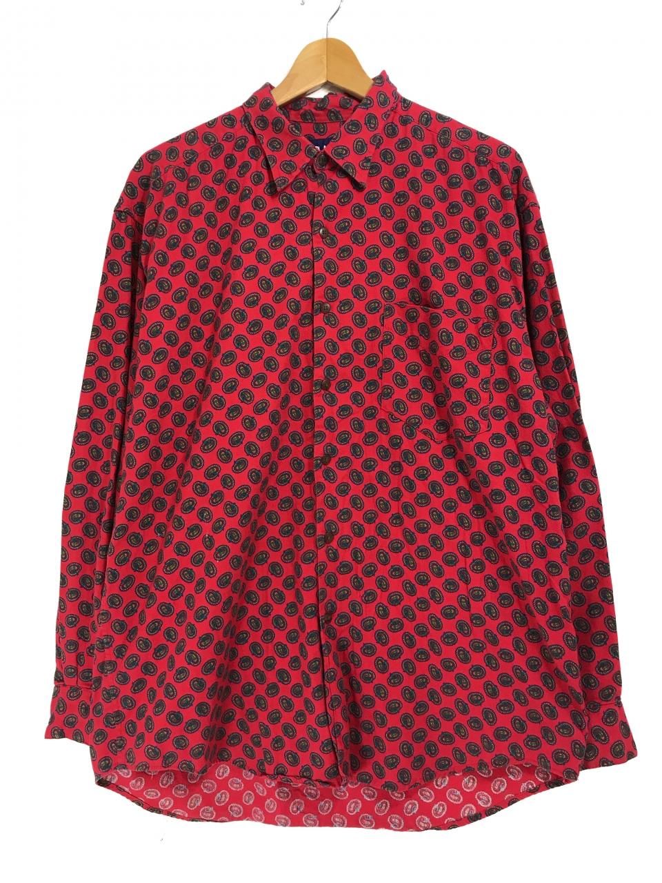 90s OLD GAP Paisley Pattern Cotton L/S Shirts 赤 L オールド