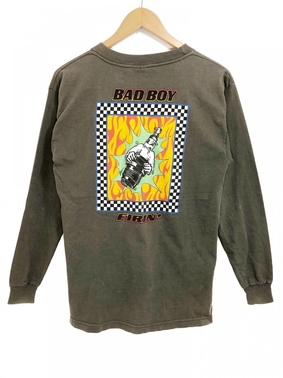 USA製 90s BAD BOY Print L/S Tee (KHAKI) M カーキ バッドボーイ プリント 長袖Tシャツ チェッカー ファイヤー  - NEWJOKE ONLINE STORE