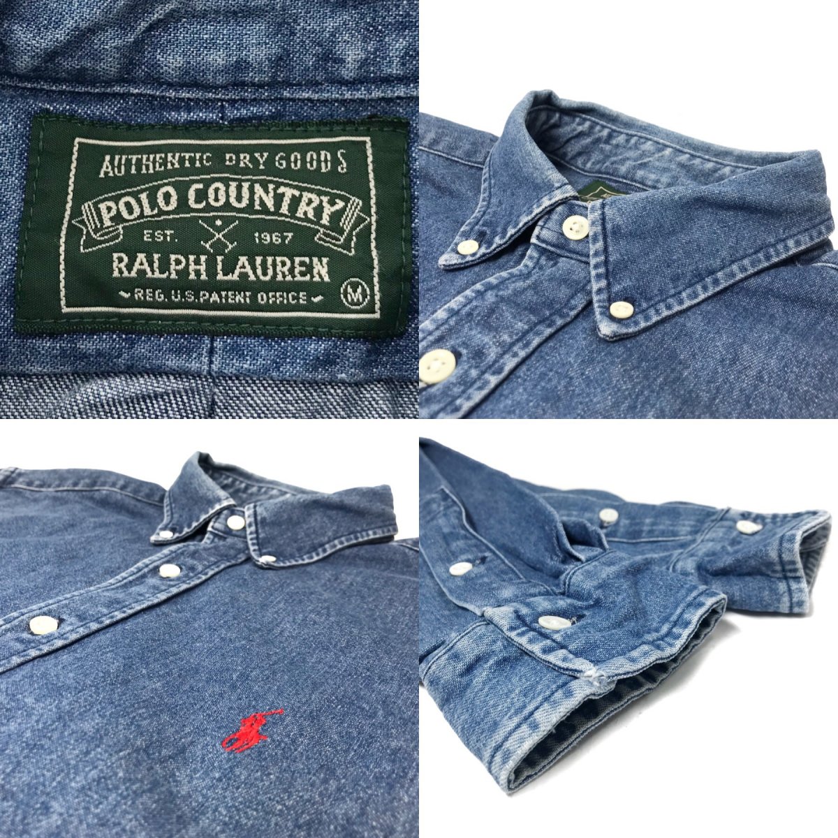 90s POLO COUNTRY Denim BD L/S Shirts #3 青 M ポロカントリー ラルフ