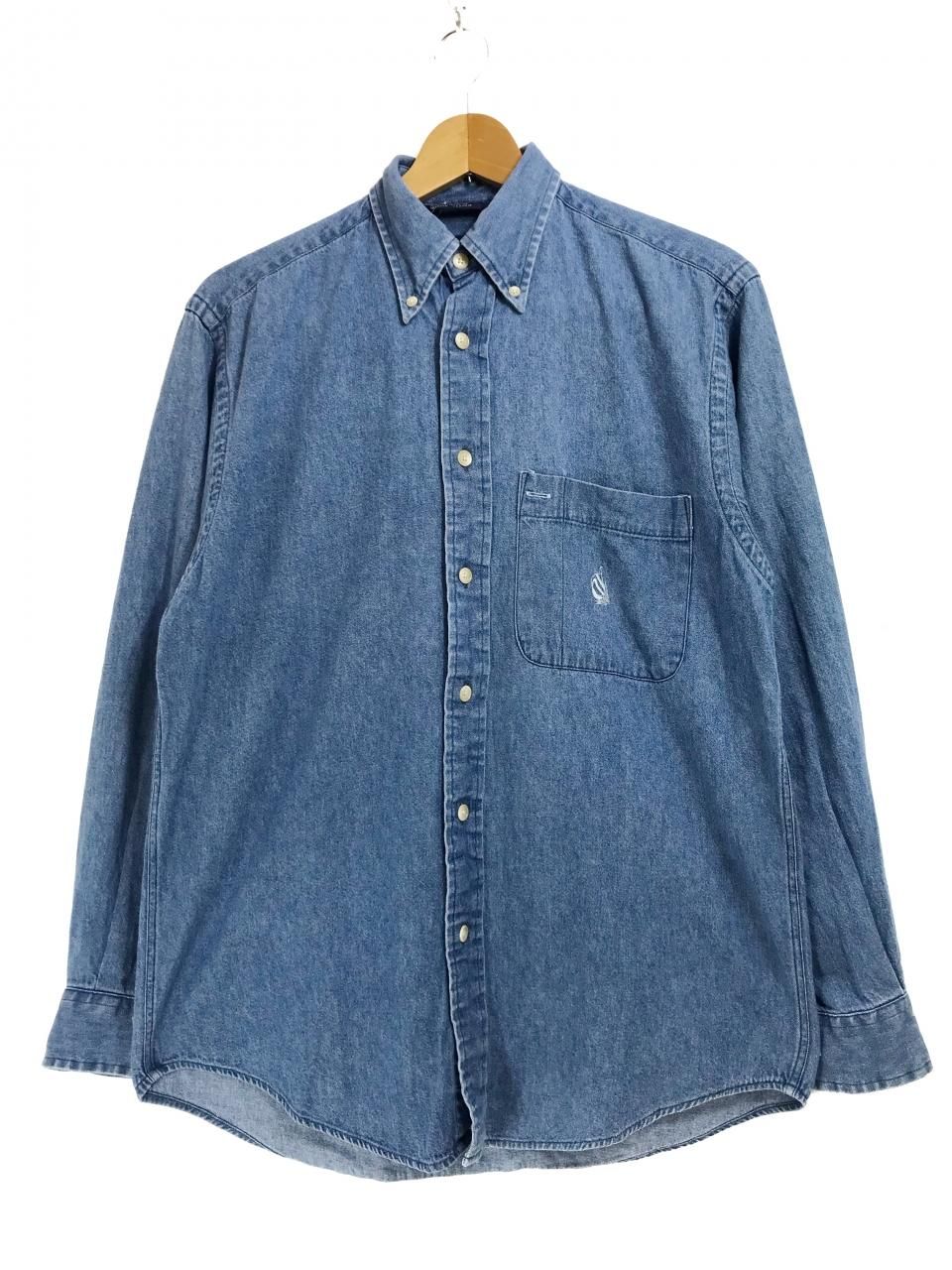 デニム長袖シャツ ボタン付きポケット 良品 ユニクロ【UNIQLO】長袖デニムボタンシャツ 2つの胸