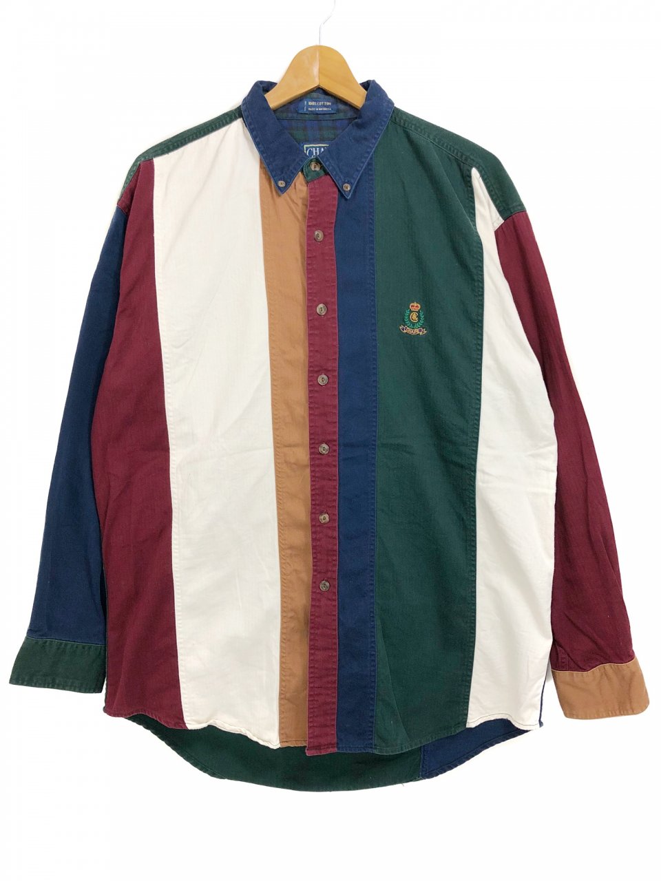 90s CHAPS Cotton Herringbone BD L/S Shirts L マルチカラー チャップス コットン ヘリンボーン 長袖シャツ  ロゴ Ralph Lauren ラルフローレン - NEWJOKE ONLINE STORE