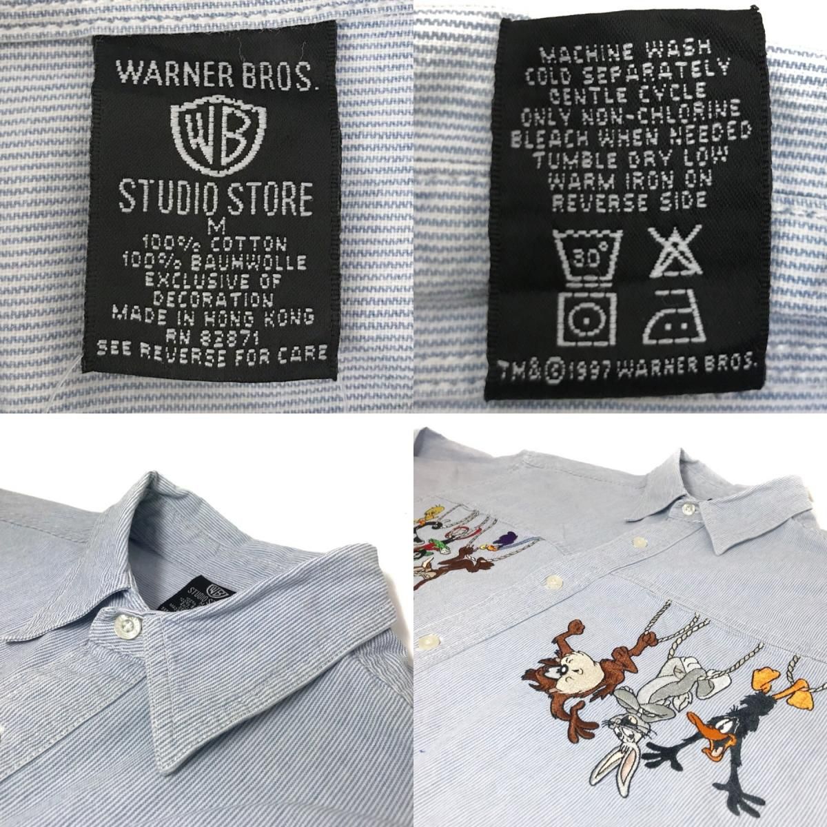 ユニークキャラクター刺繍ストライプシャツ 90s WARNER BROS 