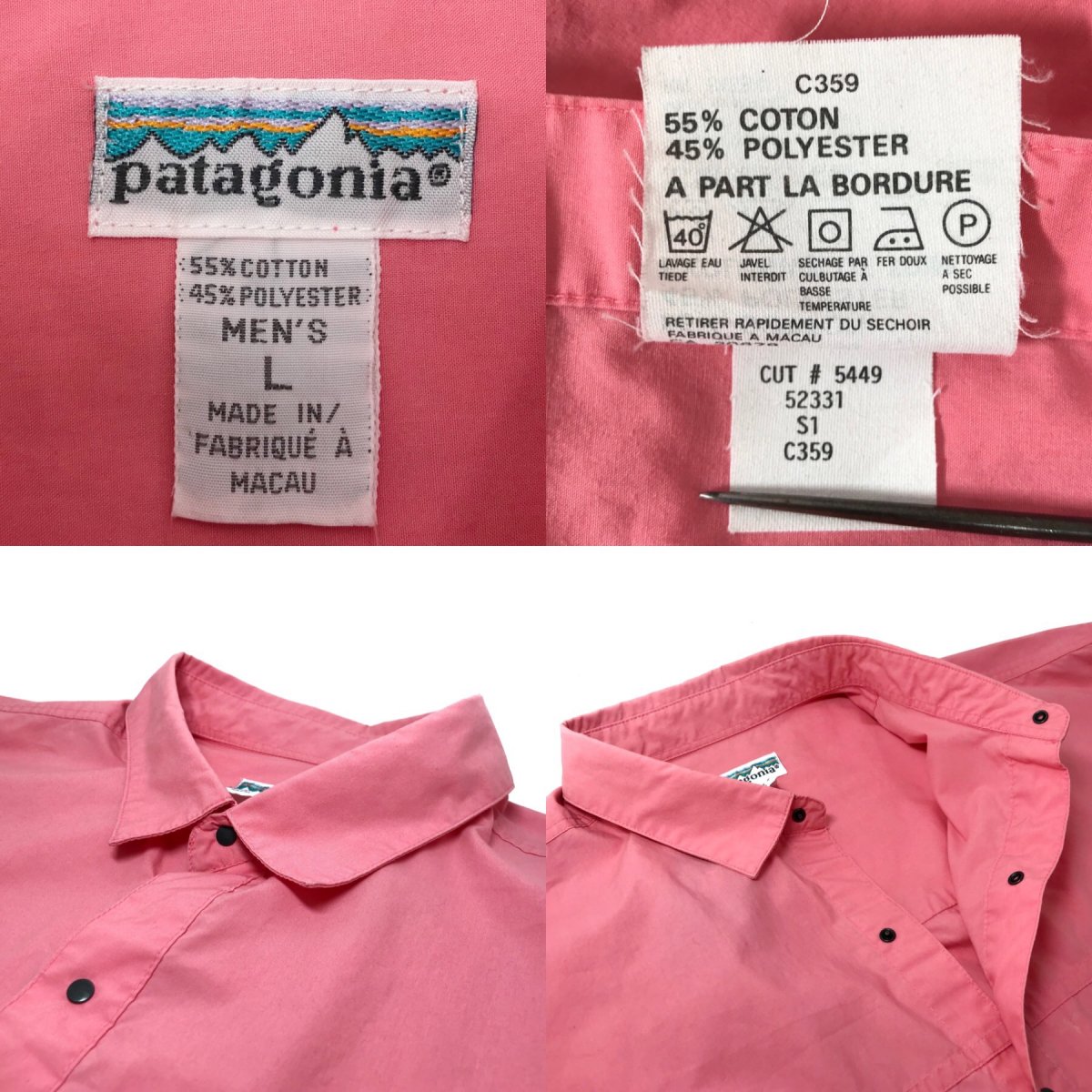 91年 patagonia Cotton-Polyester L/S Shirts ピンク L 90s パタゴニア 