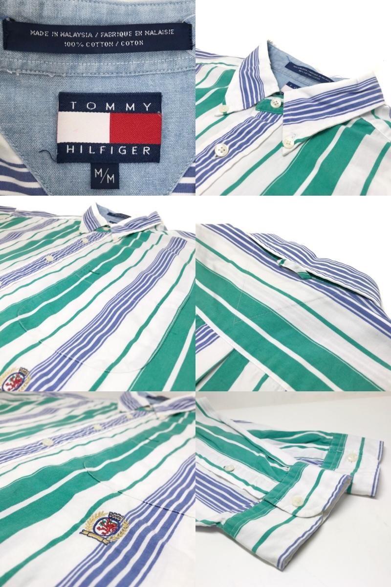 緑縞 80s makers broad stripe button down 90s TOMMY HILFIGER Stripe Cotton BD L/S Shirt カーキ緑 M