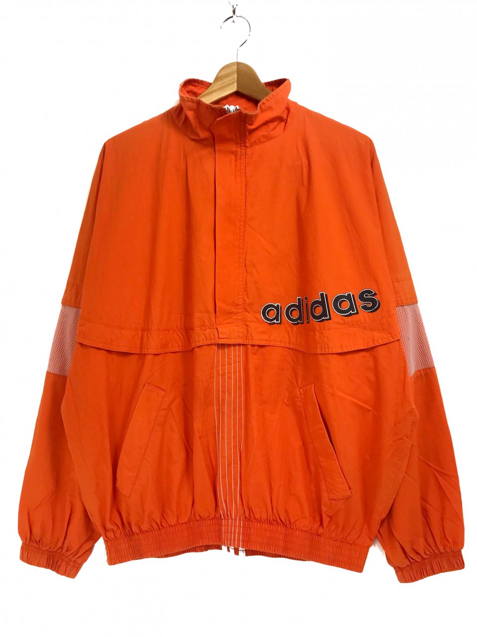 90s adidas Cotton-Nylon Half-Zip Pullover Jacket オレンジ S