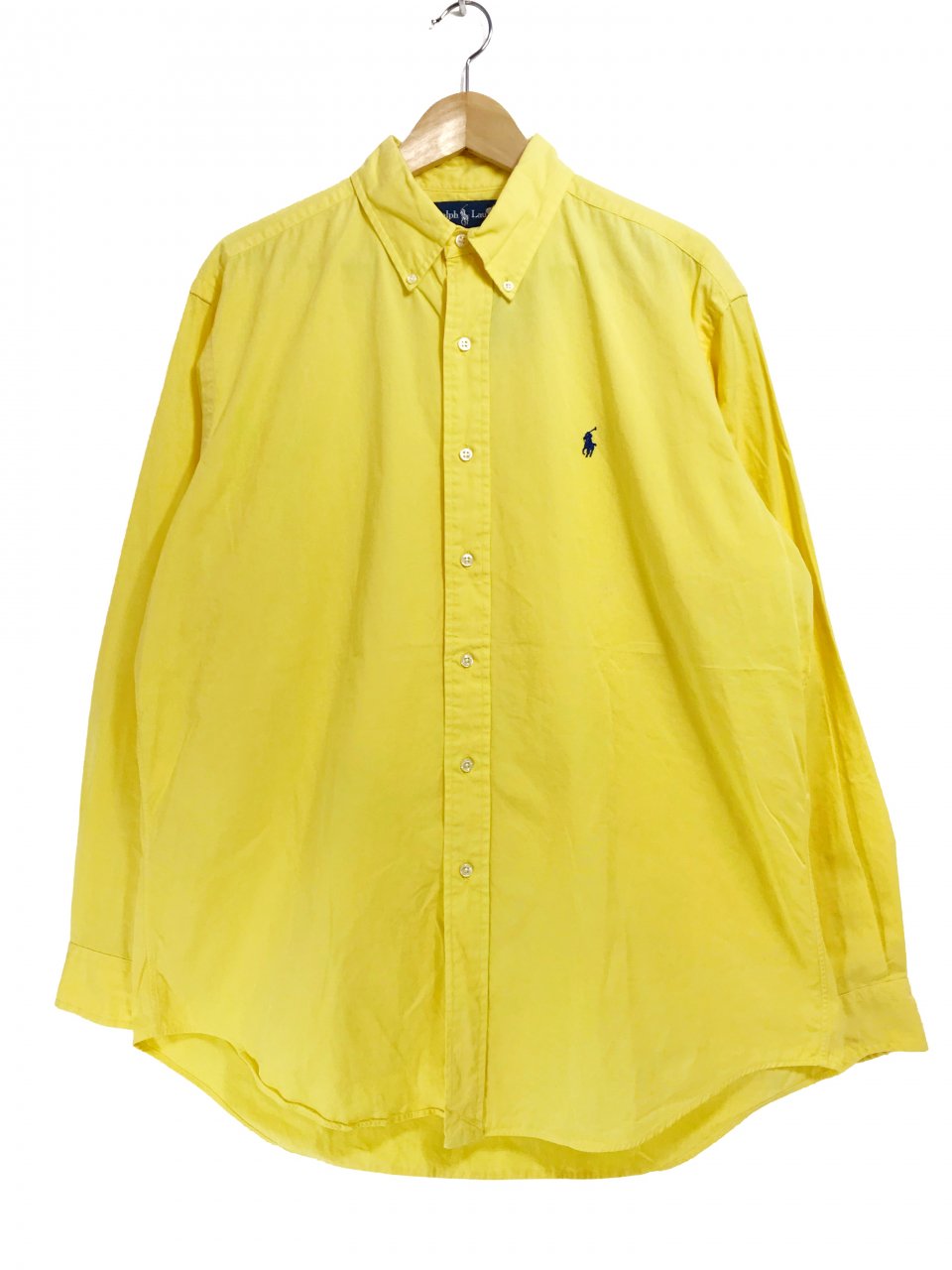 90s Polo Ralph Lauren Cotton BD L/S Shirts 黄色 L ラルフローレン ロゴ 刺繍 ワンポイント コットン  長袖 シャツ ボタンダウン イエロー - NEWJOKE ONLINE STORE