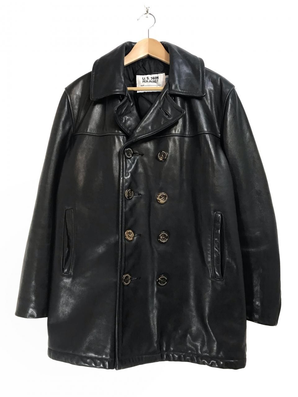 USA製 90s GOODENOUGH × Schott Leather Pea Coat 黒 38 グッドイナフ 