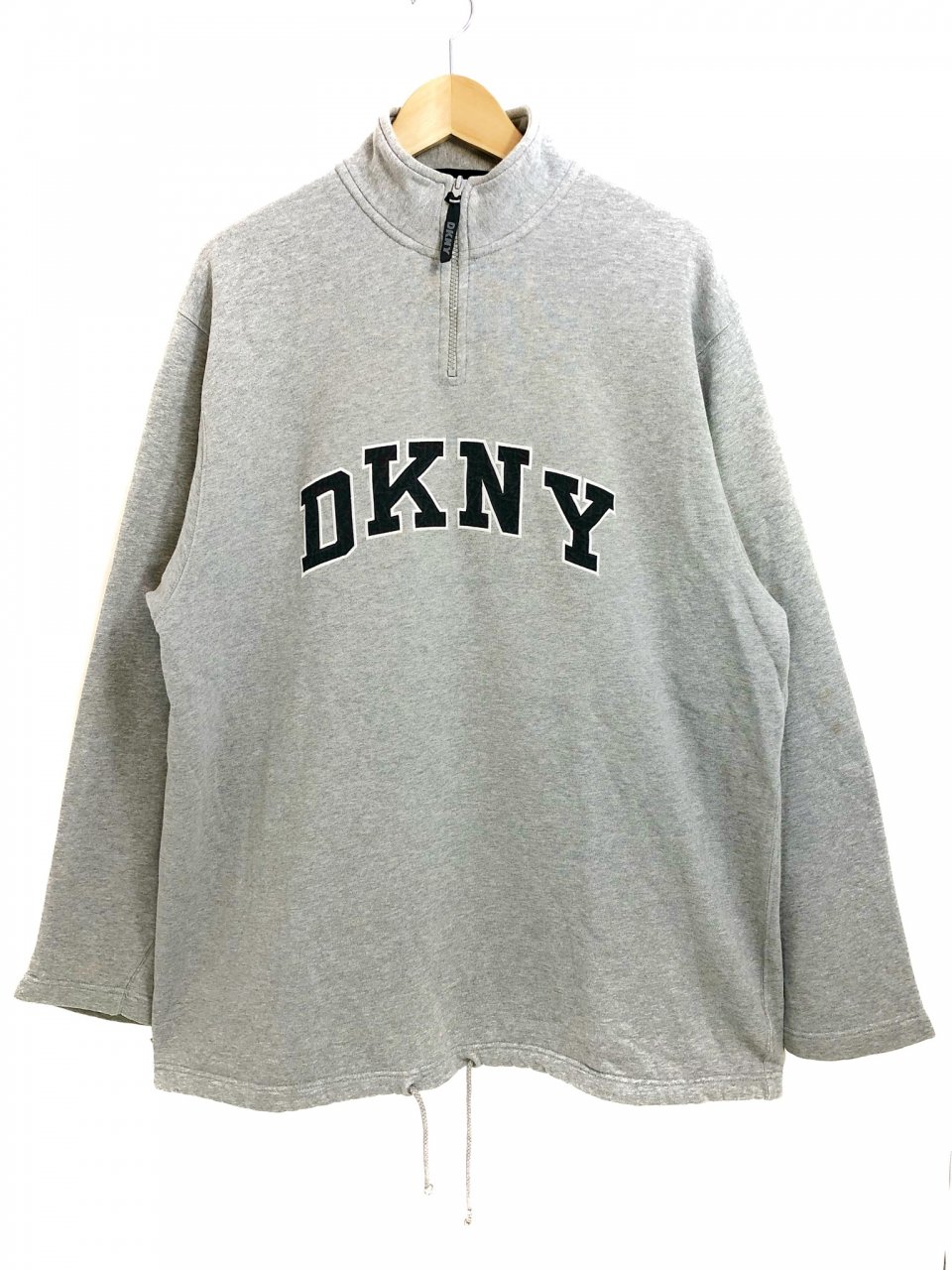 90s DKNY Logo Half Zip Sweat Shirt 灰 M ダナキャラン ロゴ ハーフ 