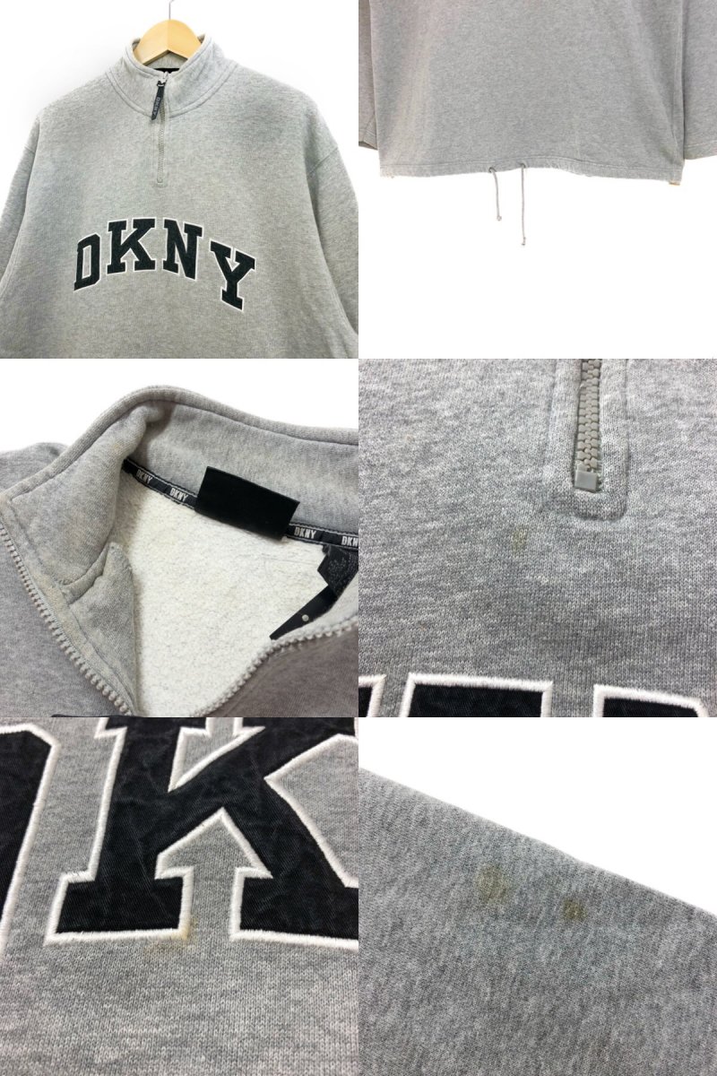 90s DKNY Logo Half Zip Sweat Shirt 灰 M ダナキャラン ロゴ ハーフ 