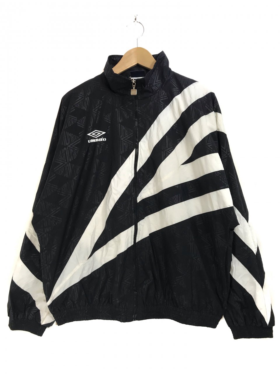 90s UMBRO Big Logo Nylon Jacket 黒白 L アンブロ ロゴ 切り替え 
