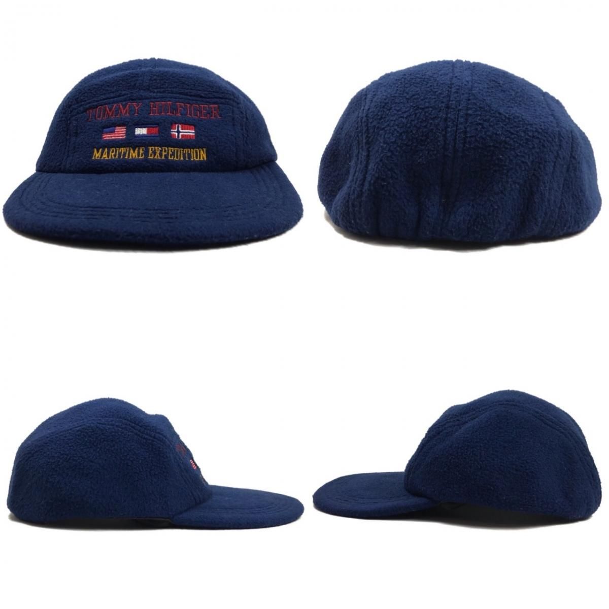 USA製 90s TOMMY HILFIGER 5 Panel Fleece Cap 紺 トミー