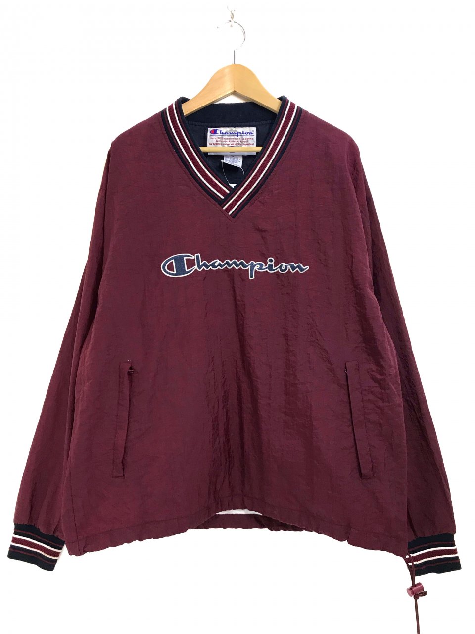 90s Champion Nylon Pullover Jacket エンジ Ｍ チャンピオン Vネック ...