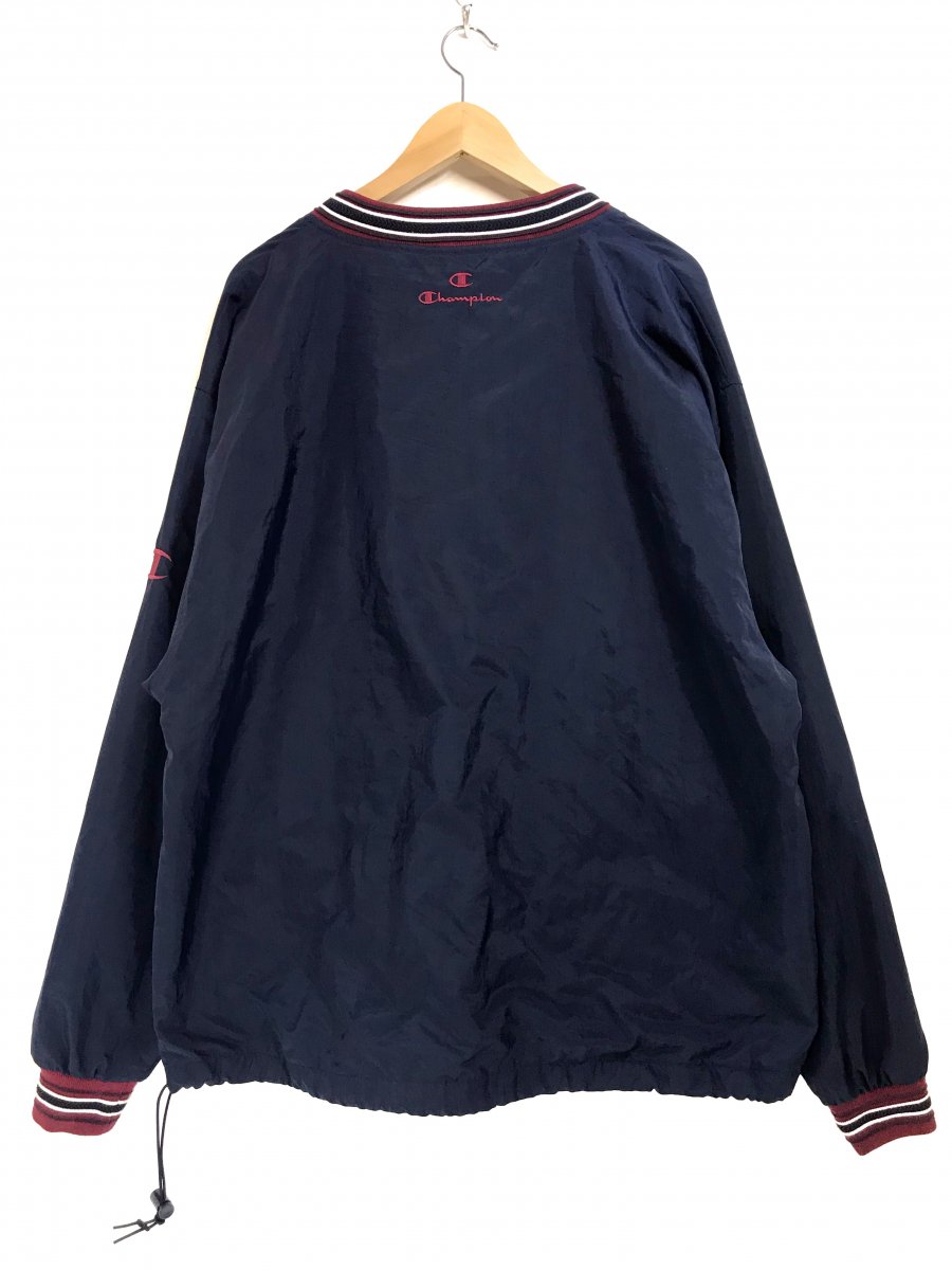 90s Champion Nylon Pullover Jacket 紺 Ｌ チャンピオン Vネック 