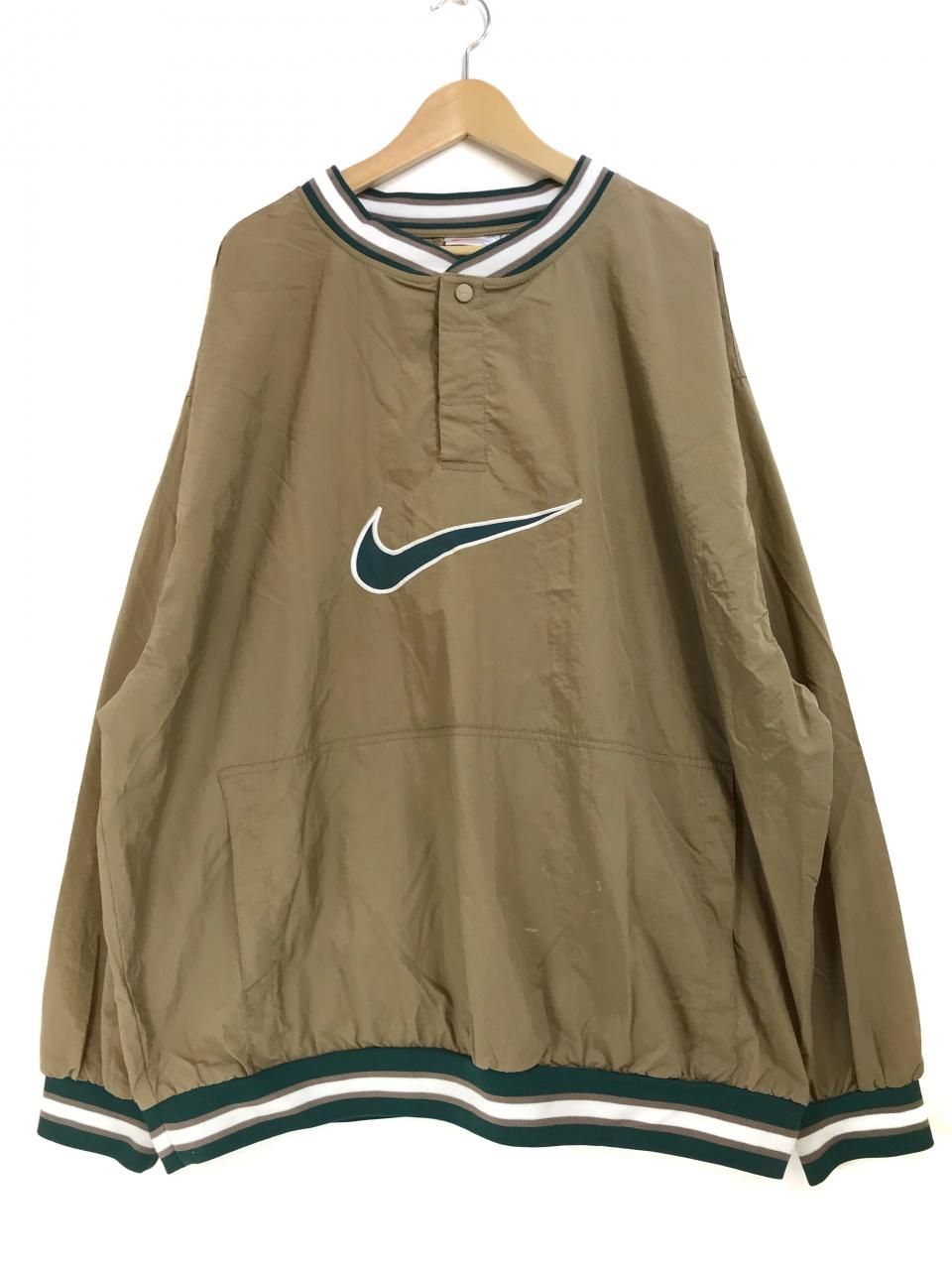 90s NIKE Long Nylon Pullover Jacket ベージュ XXXL ナイキ ロゴ ...