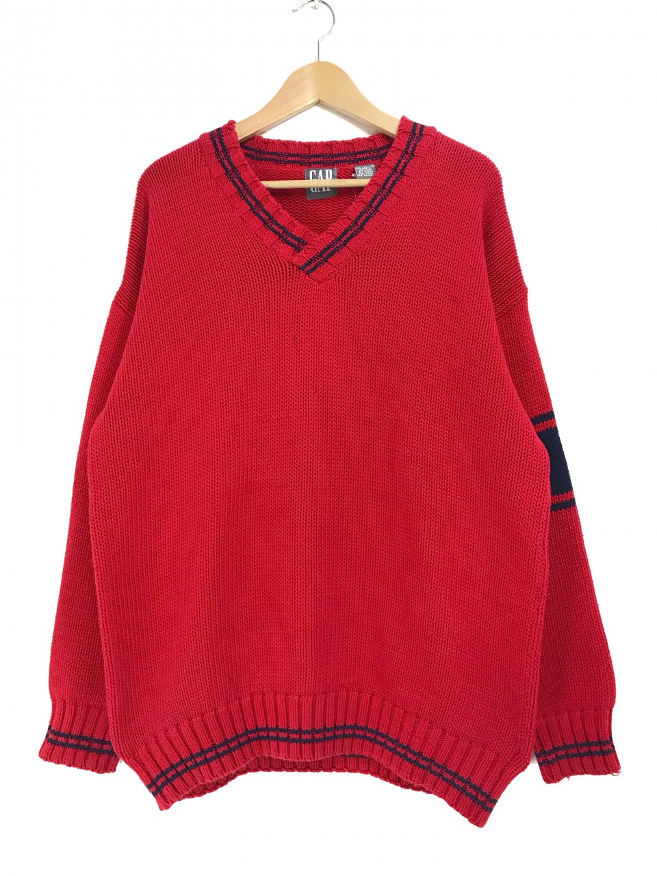 イングランド製 90s OLD GAP Cotton V-Neck Knit 赤 L オールド 