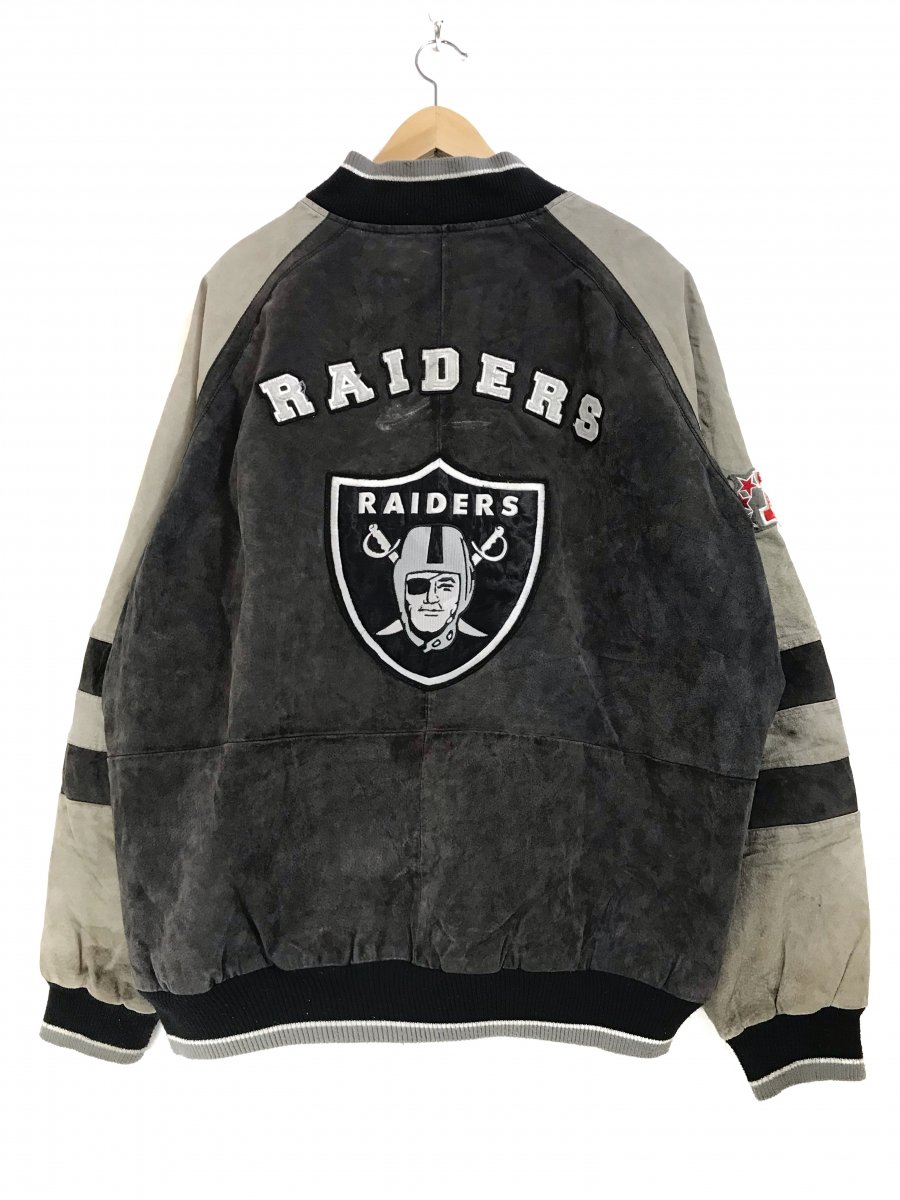 NFL OAKLAND RAIDERS Suede Leather Jacket 黒灰 XXL オークランド レイダース スエード レザー ジャケット  スタジャン ブラック グレー NEWJOKE ONLINE STORE