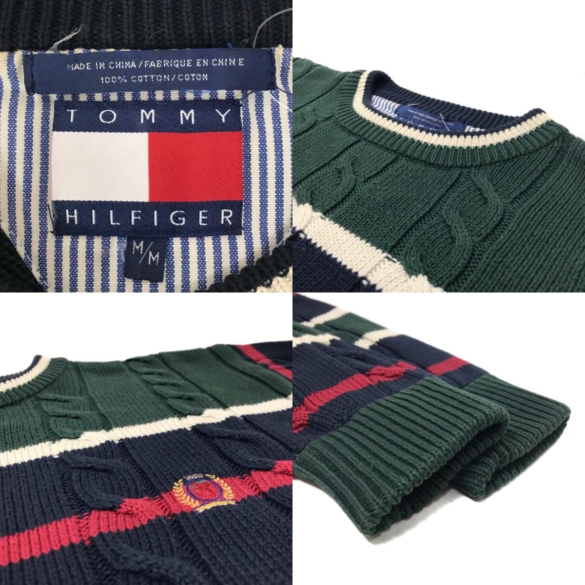 90s TOMMY HILFIGER Multi Border Cotton Knit 緑紺赤白 M 90s TOMMY HILFIGER Multi Border Cotton Knit 緑紺赤白 M