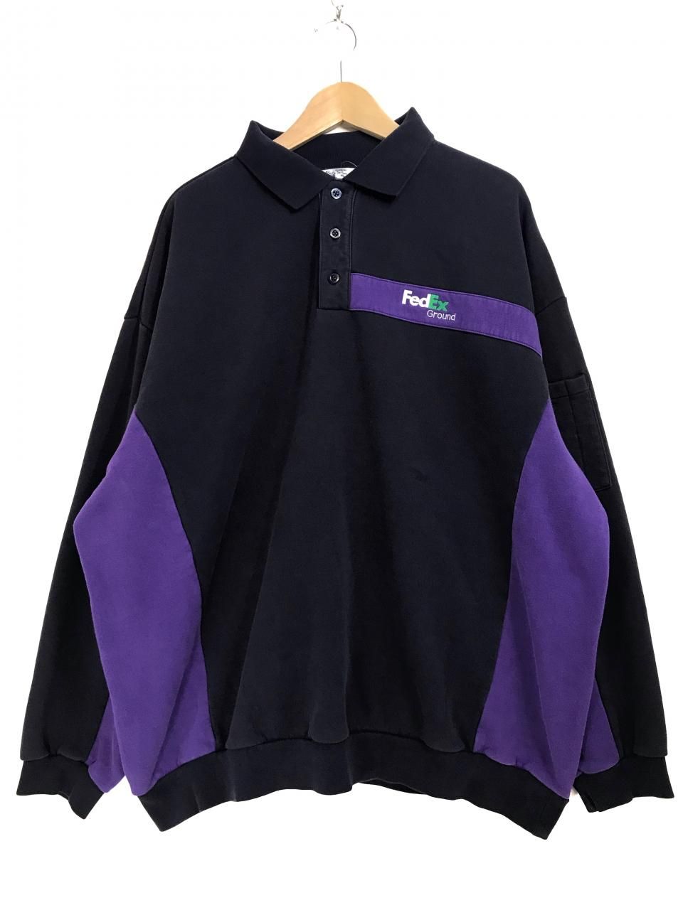 Fedex Logo Sweat L/S Polo Shirt 黒紫 XL相当 フェデックス Fedex Logo Sweat L/S Polo Shirt 黒紫 XL相当 フェデックス