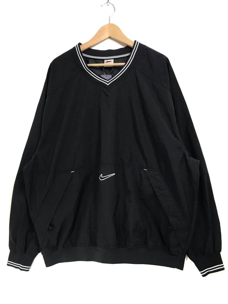 90s NIKE V-Neck Nylon Pullover Jacket 黒 XL ナイキ Vネック 