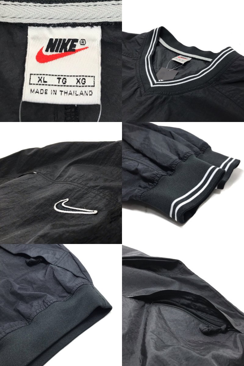 90s NIKE V-Neck Nylon Pullover Jacket 黒 XL ナイキ Vネック