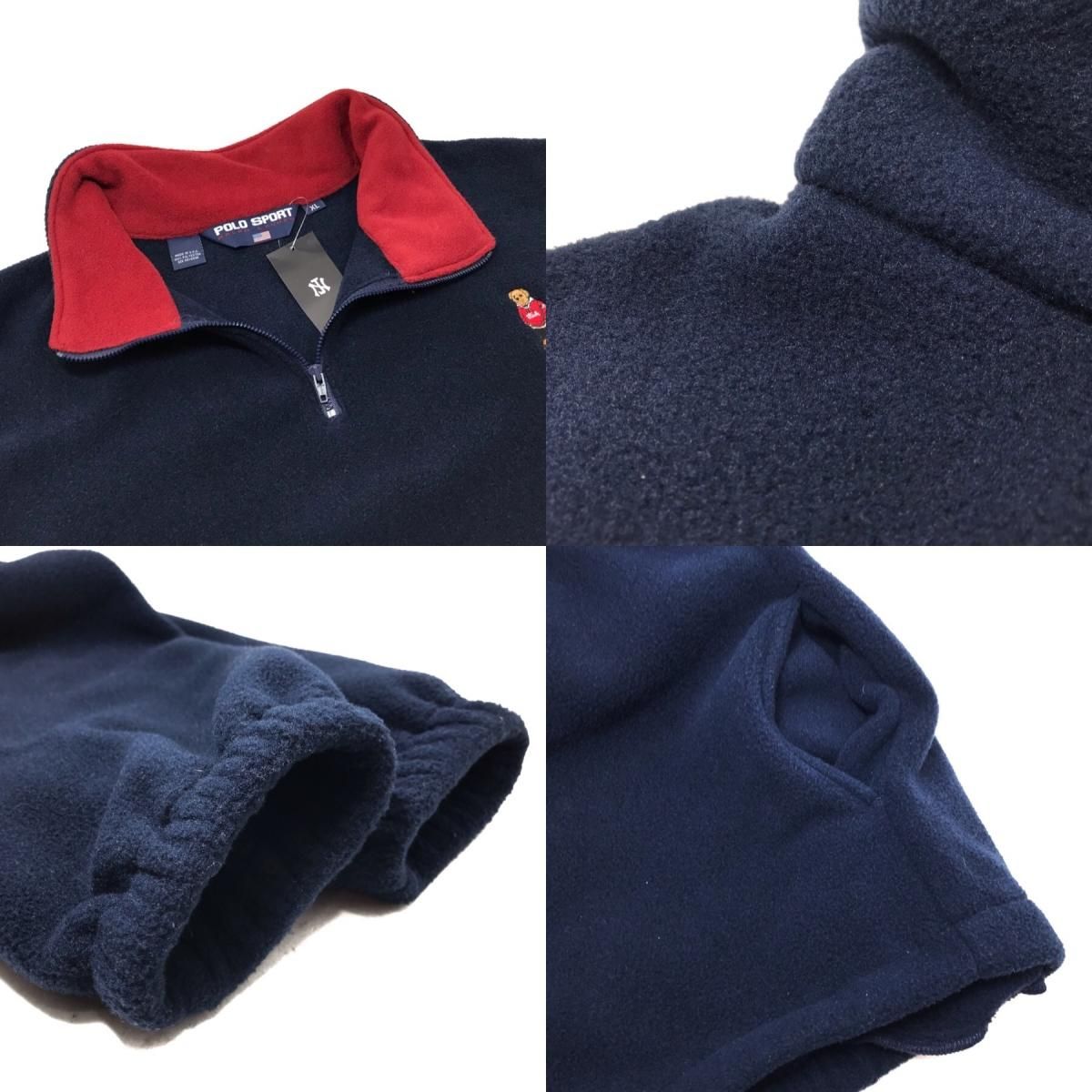 USA製 s POLO SPORT "POLO BEAR" Half Zip Pullover Fleece 紺 XL