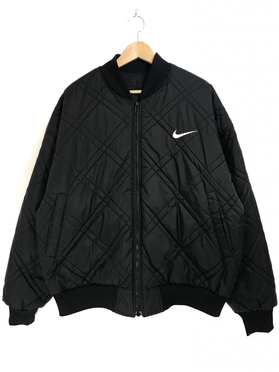 90s NIKE Reversible Padding Nylon Varsity Jacket 黒 L 銀タグ