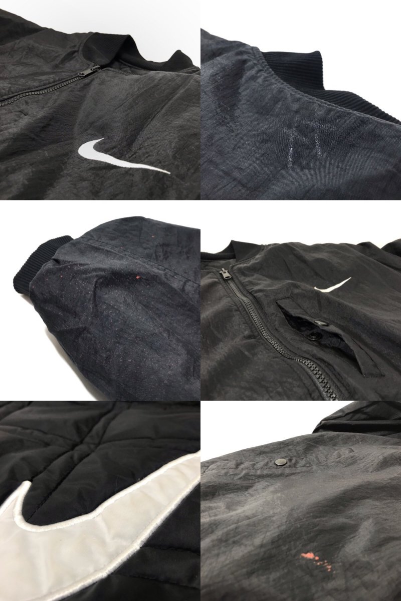 90s NIKE Reversible Padding Nylon Varsity Jacket 黒 L 銀タグ