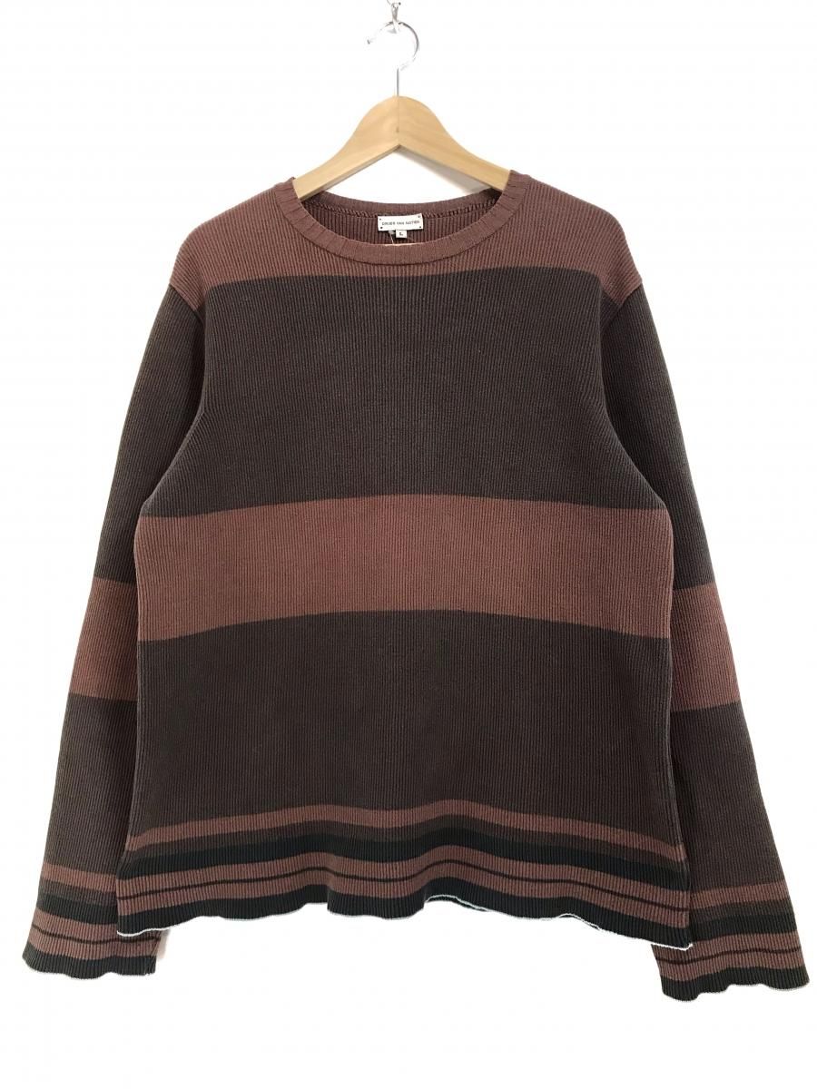 DRIES VAN NOTEN Crew-Neck Boder Cotton Knit 茶 L ドリスヴァン