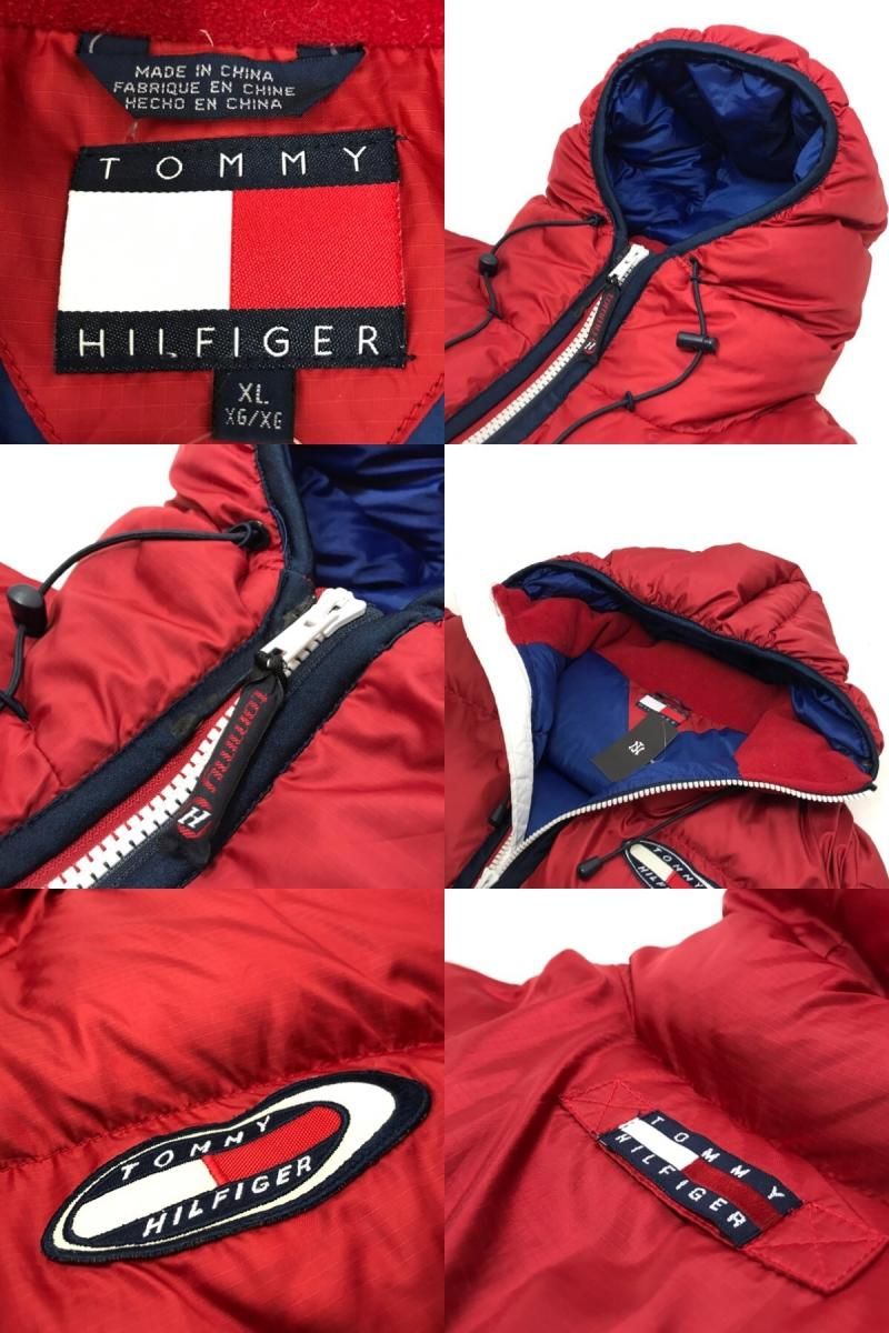 90s TOMMY HILFIGER Anorak Parka Down Jacket トリコロール XL トミーヒルフィガー アノラック  ダウンジャケット ハーフジップ プルオーバー 赤 レッド - NEWJOKE ONLINE STORE