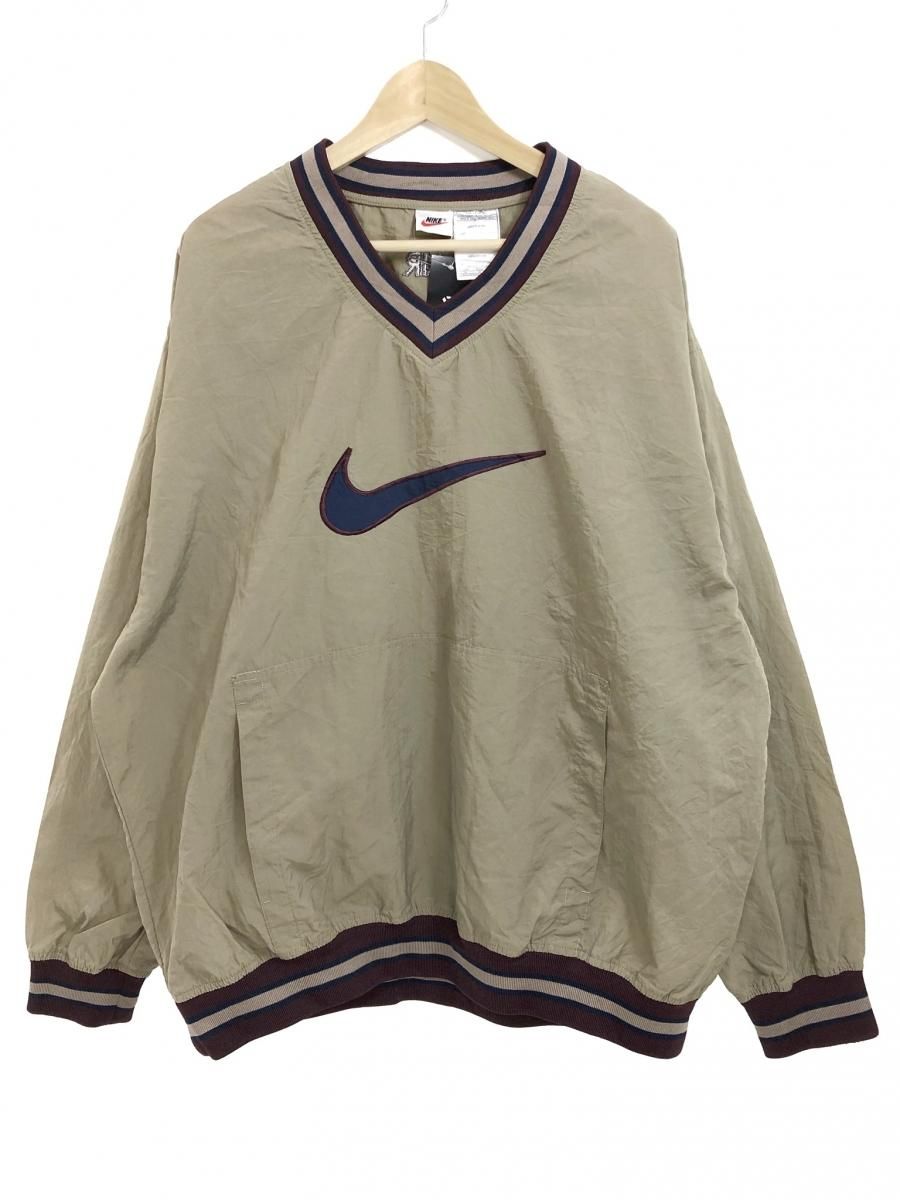 90s NIKE V-Neck Nylon Pullover カーキ XL 銀タグ ナイキ Vネック 